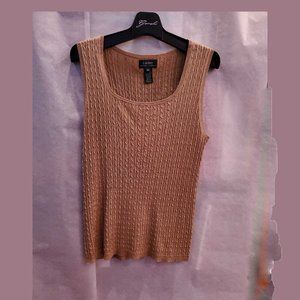 New Ralph Lauren Women Golden Cable Knit Scoop Neck Tank Top Sleeveless Size XL